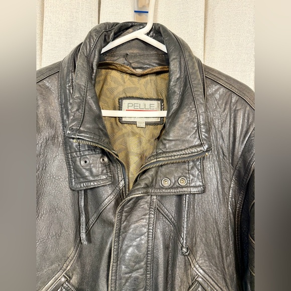Pelle Studio Men’s Large Black Genuine Leather Bomber Jacket Vintage size L - Picture 2 of 9